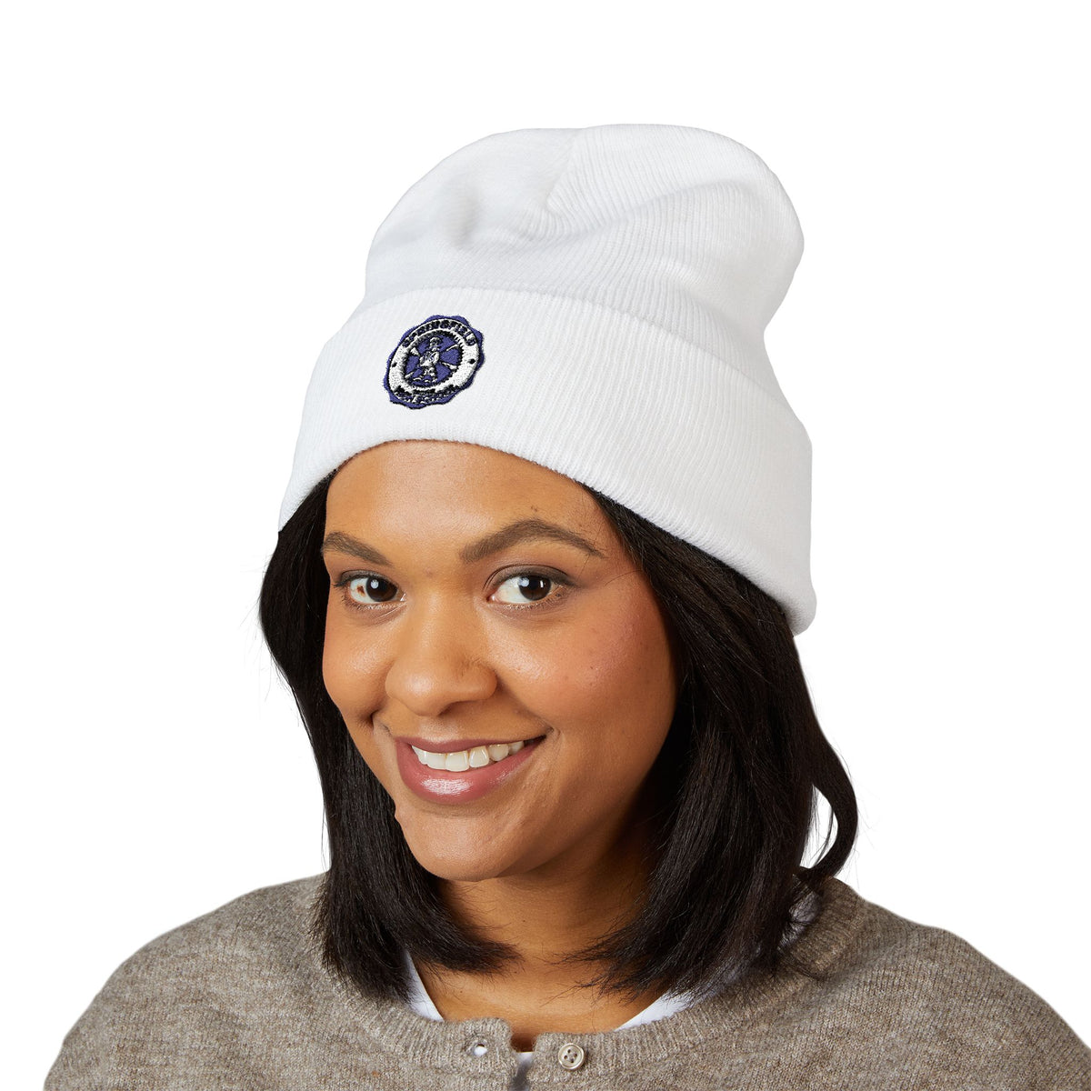 Embroidered Vintage Compass Cuffed Beanie